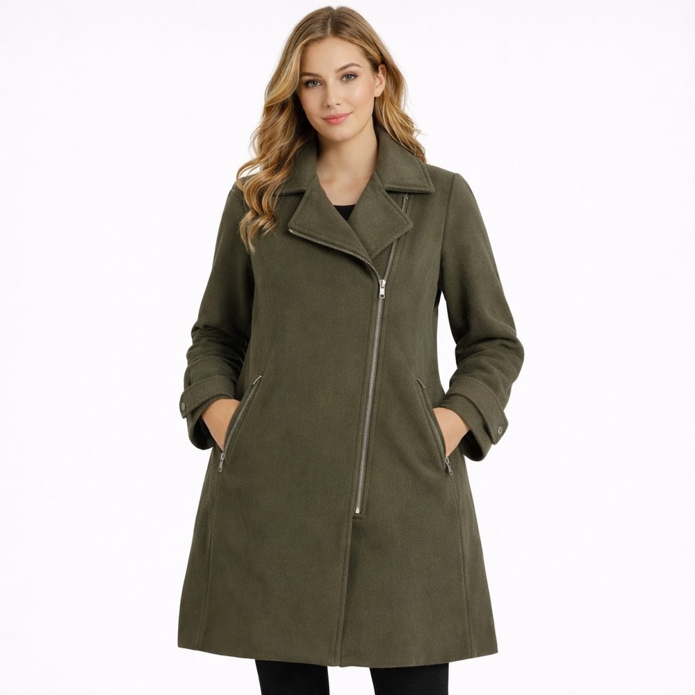 Linea Domani Melanie Lyne Coat Women 14 Olive Green Zip Jacket / New
